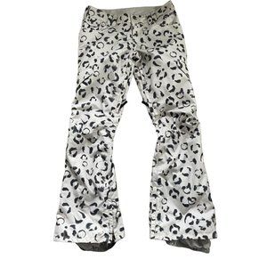 Burton Women's Snow Ski Pants Lined Animal Leopard Print White Black Size Large